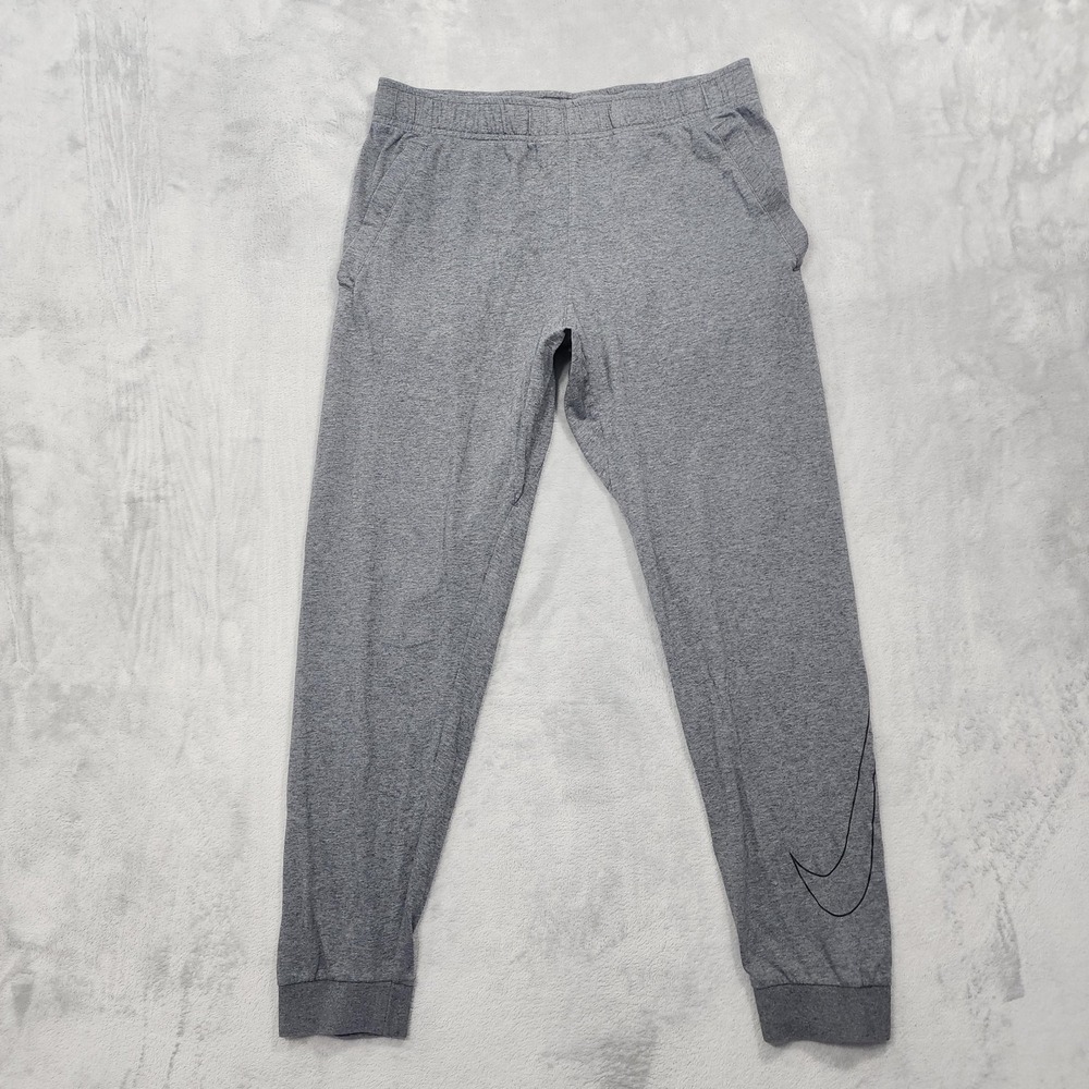 Nike‎ Pants Mens M Gray Dri-FIT Jersey Jogger Elastic Cuffs Swoosh Logo Athletic